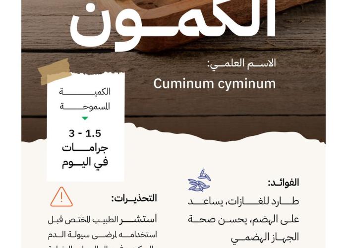 الغذاء والدواء : فوائد الكمّون لا تُغني عن الاستشارة الطبية